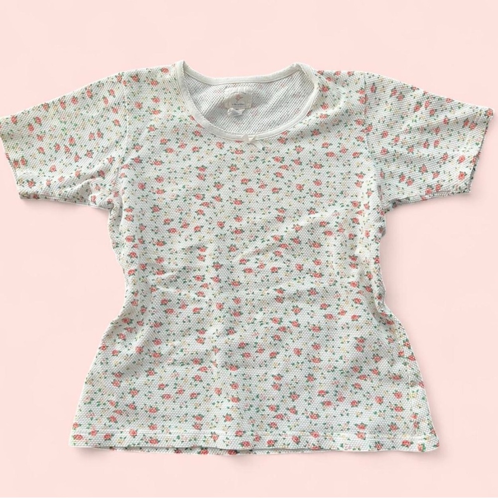 Vintage Victoria’s Secret Country Floral Thermal Baby Tee with Bow